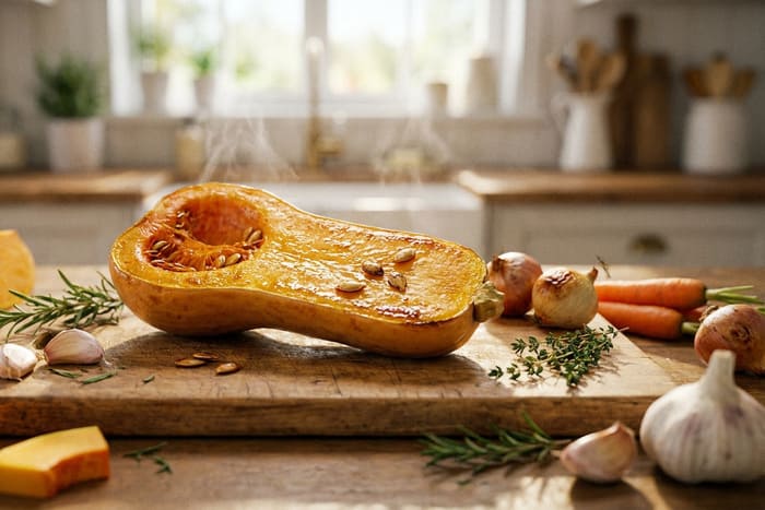 Préparation de la cuisson au four d'une courge